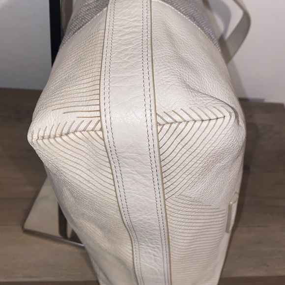 Fossil Maya Hobo Canvas Leather Cream Light Blue Crossbody - Picture 8 of 17